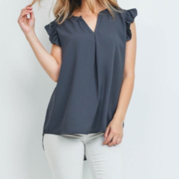 Grey Ruffle Sleeve Blouse - Picture 3 of 5
